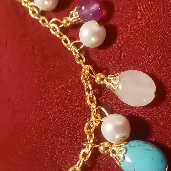 Necklace & earrings marble glass beaded gold tone .16+2 inches long nwt - Picture 8 of 10